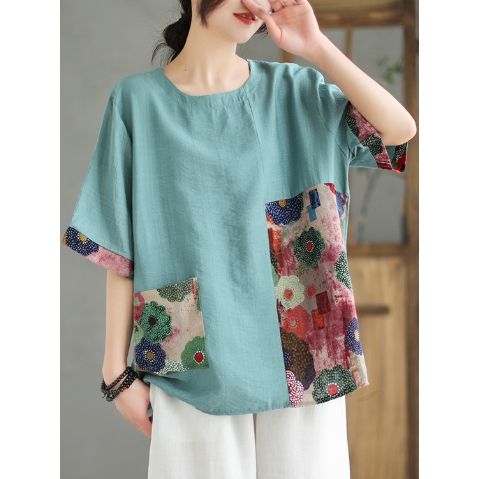 Áo Thun Cotton Lanh Mỏng Tay Ngắn Dáng Rộng Plus Size Thời Trang Mùa Hè Cho Nữ