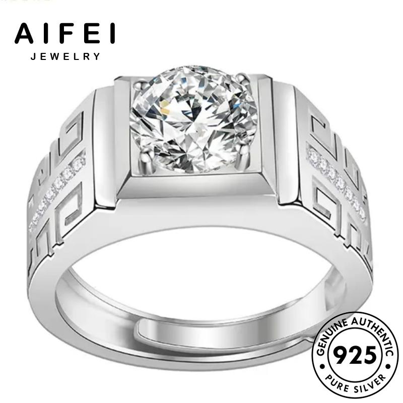 AIFEI JEWELRY moissanite nguyên bản đơn nam thật kim 925 thời trang cương phụ kiện nhẫn hàn sức quốc giản bạc M082