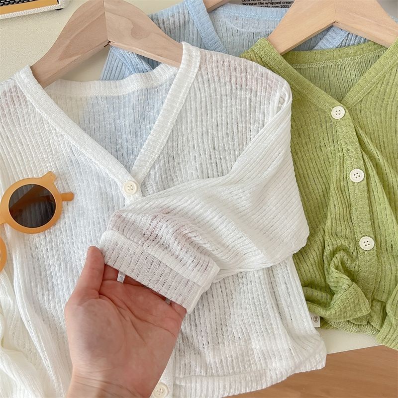 Áo Khoác Cardigan Chống Nắng Chất Liệu Cotton Tre Mỏng Thời Trang Mùa Hè Cho Bé Gái