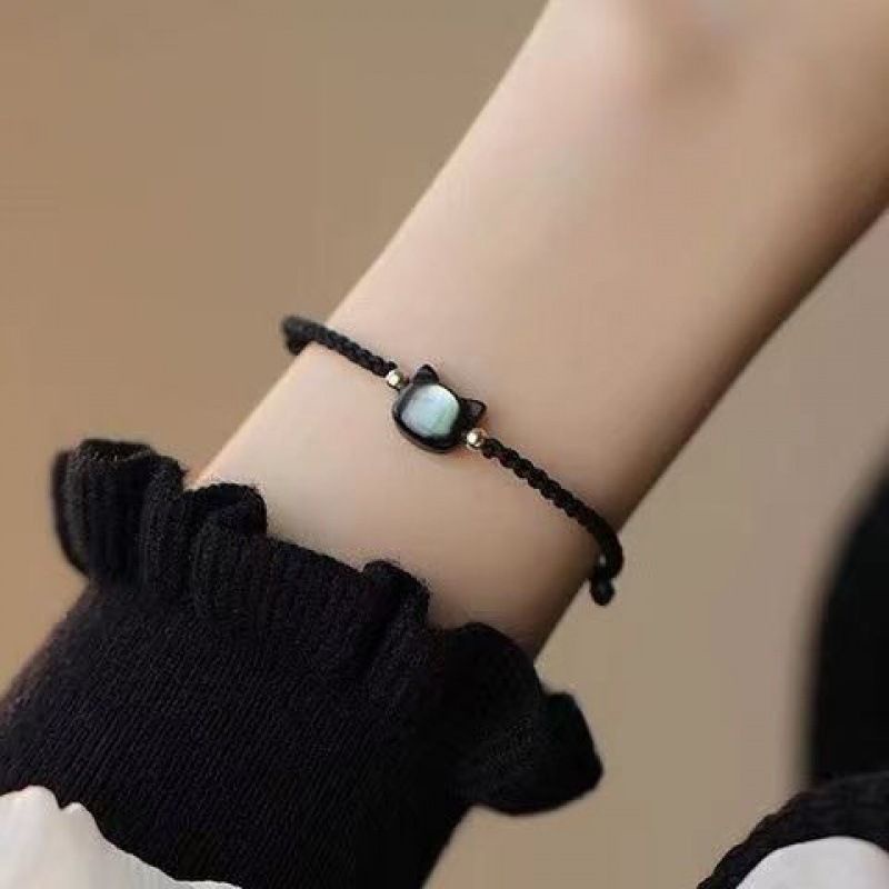 Xiaohongshu Vòng Tay Dây Đeo Tay Hình Mèo Đen Trắng Pha Lê Siêu Nhẹ Cao Cấp Sang Trọng Niche Cho Nữ Sinh