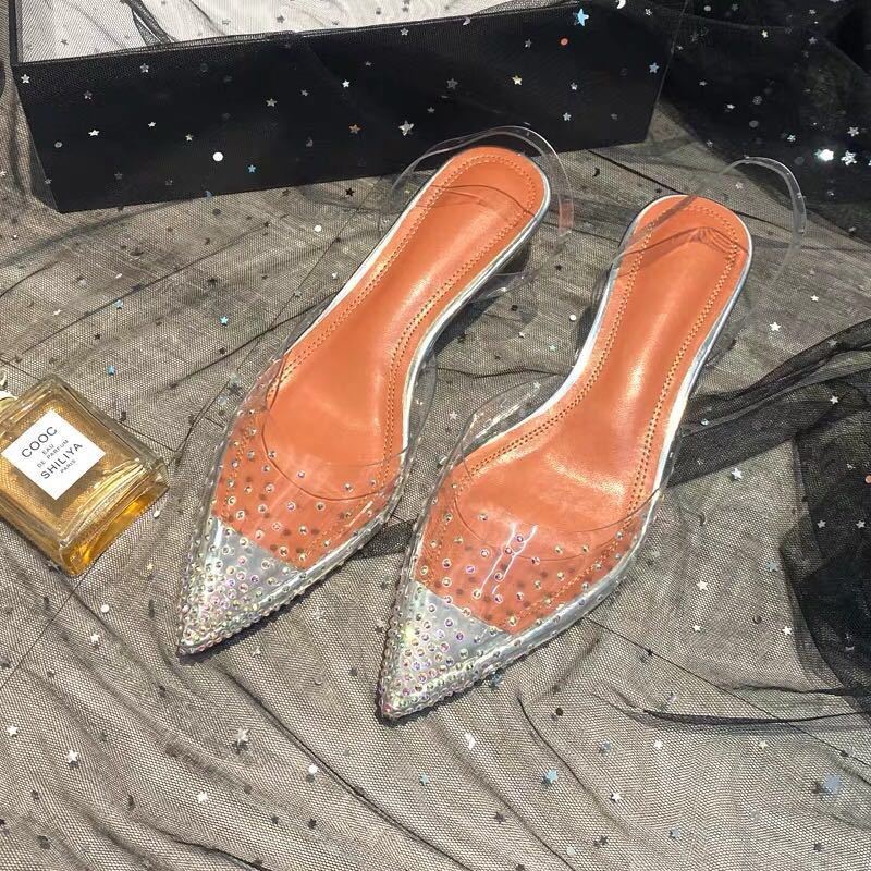 Giày Sandal Mũi Nhọn Quai Trong Suốt Đính Đá Thời Trang Mùa Hè Dành Cho Nữ 2023