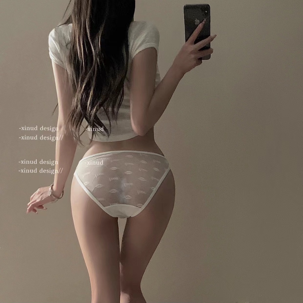 Hàng Mới Về Quần Lót Ren Lưới Rỗng Cạp Cao Đính Đá In Chữ Tiếng Anh Quyến Rũ Cho Nữ