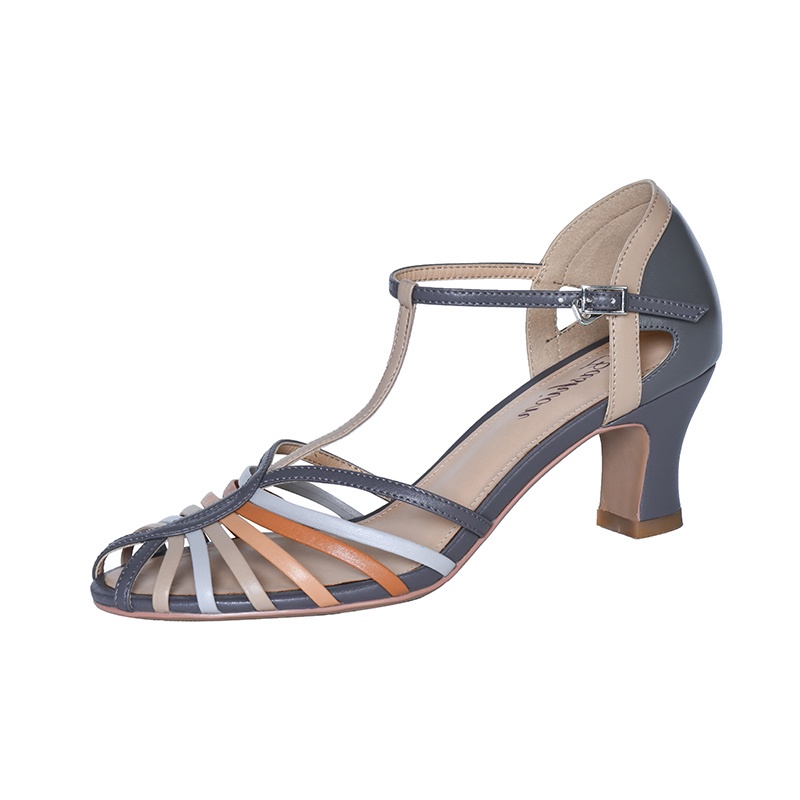 Ông Mr. Mr. Mr. Mr Giày Cao Gót Da Thật Đế Dày Hở Ngón Cài Khóa Màu Sắc Retro Thời Trang Mùa Hè Cho Nữ