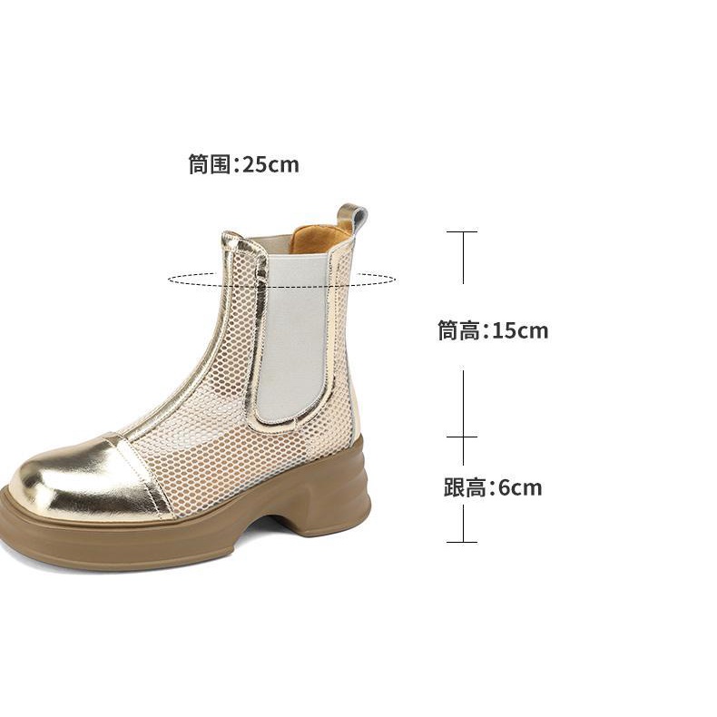 Giày Bốt Martin Phối Lưới Mỏng Gót Dày Thời Trang Mùa Hè 2023 Phong Cách Mới Cho Nữ