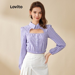 Lovito áo kiểu dài tay phối nút l20d1401