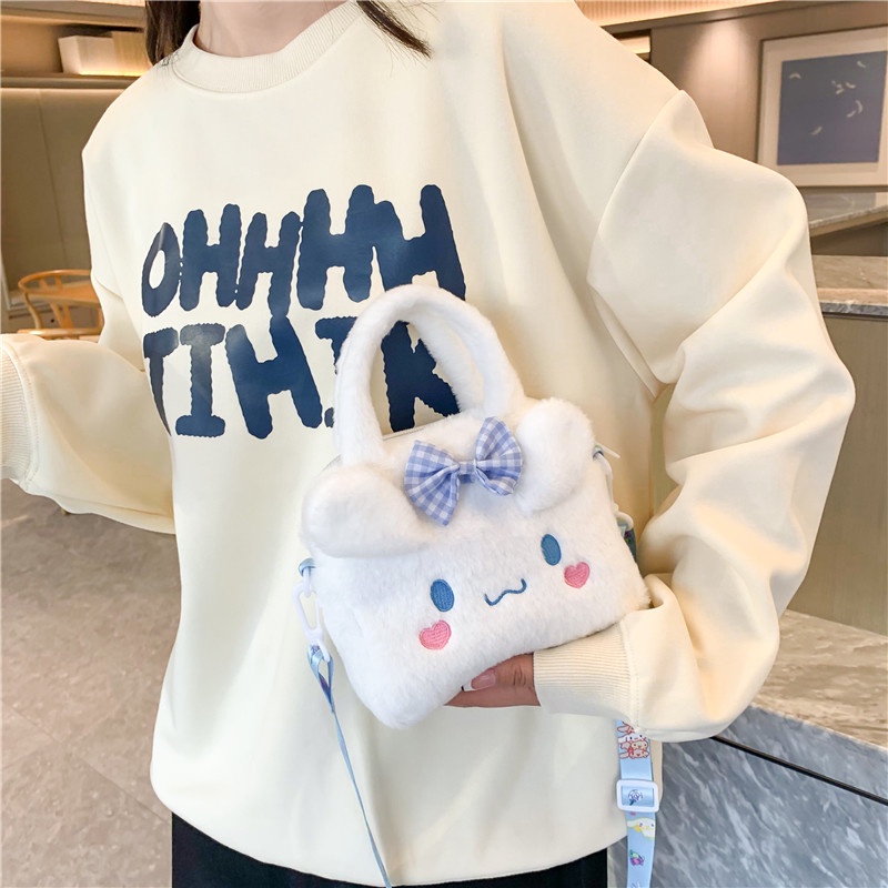 Túi Xách Nhồi Bông Mềm Mại Hình Cinnamoroll Melody Kuromi Dễ Thương Cho Bé Gái