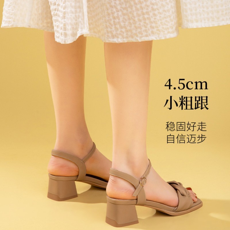 Sandal Hở Ngón Gót Vừa Quai Cài Khóa Thời Trang Mùa Hè 2023 Phong Cách Mới Cho Nữ