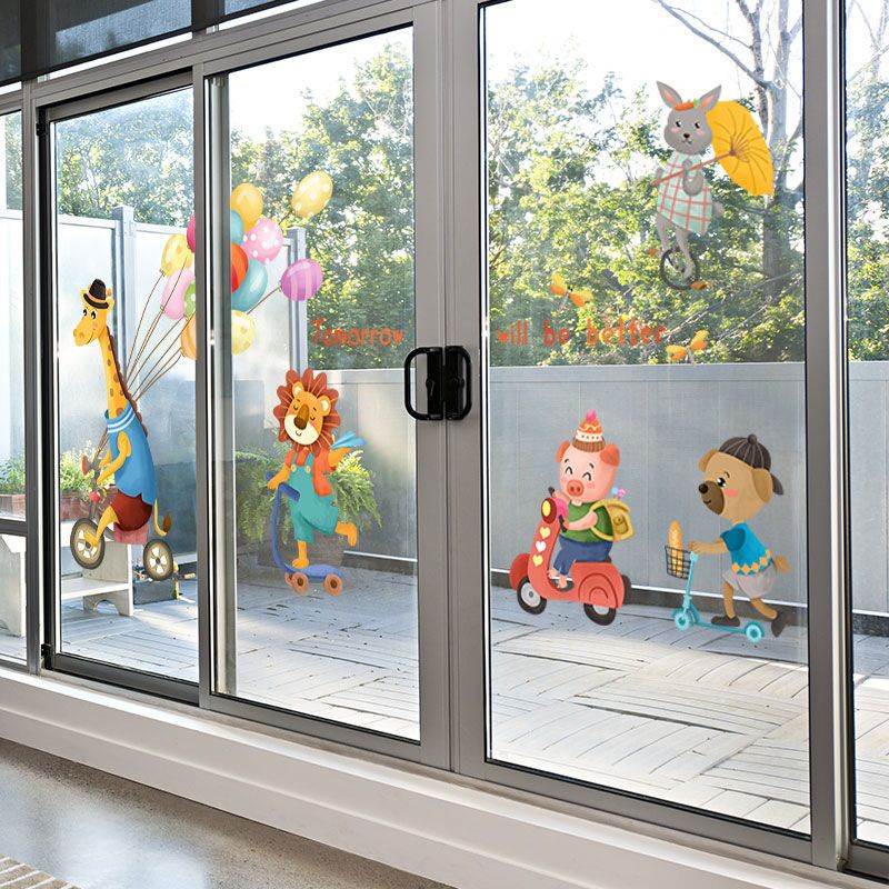 Miếng Dán Trang Trí Cửa Kính Họa Tiết Hoạt Hình 3d Dễ Thương Cho Bé Mẫu Giáo