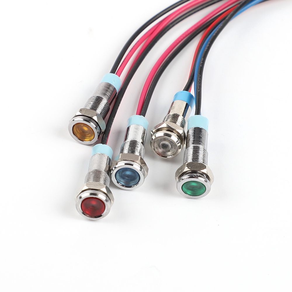 6mm Đèn LED Kim Loại Đèn Báo Chống Nước Đèn Tín Hiệu 6V 12V 24V 48V 110V 220V Có Dây 15 Cm Phi Công Hàn Kín Công Tắc