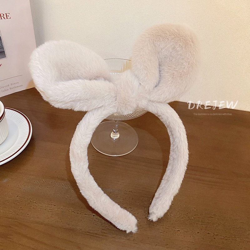 DREJEW Cài tóc phủ lông thắt nơ dễ thương thời trang thu đông