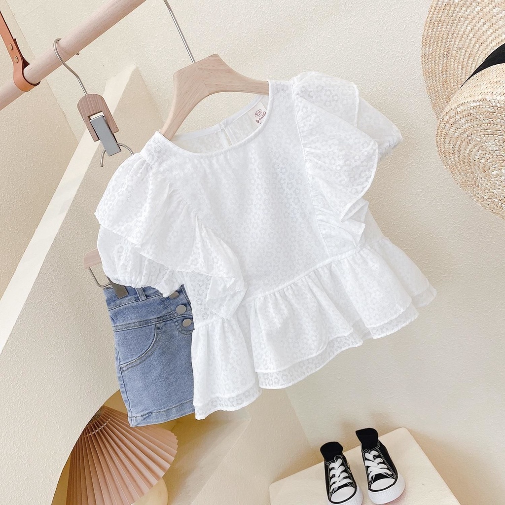 Áo Kiểu Tay Phồng Ngắn Màu Trơn Mỏng Thời Trang Trẻ Trung Cho Nữ