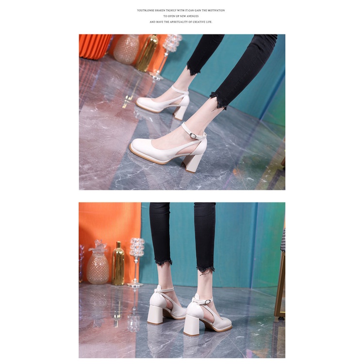 Giày Sandal Cao Gót Bằng Da Thật Đế Dày Chống Nước Có Khóa Cài Thời Trang Mùa Hè 2023 Dành Cho Bạn Nữ