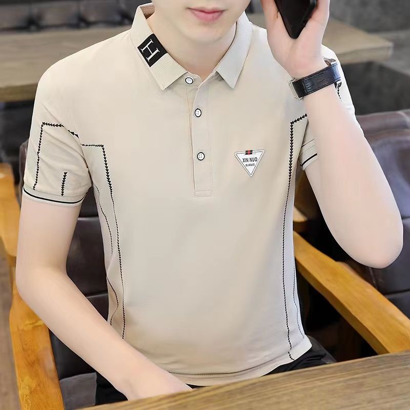 Áo Thun Polo Tay Ngắn Dáng Ôm Phong Cách Hồng Kông Cá Tính Cho Nam