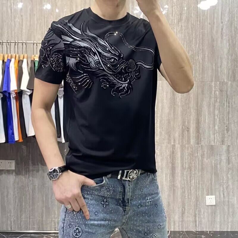 Hàng sẵn sàng!Áo Thun Tay Ngắn Cổ Tròn In Hình Rồng Phong Cách Thời Trang Mùa Hè Mới Cho Nam