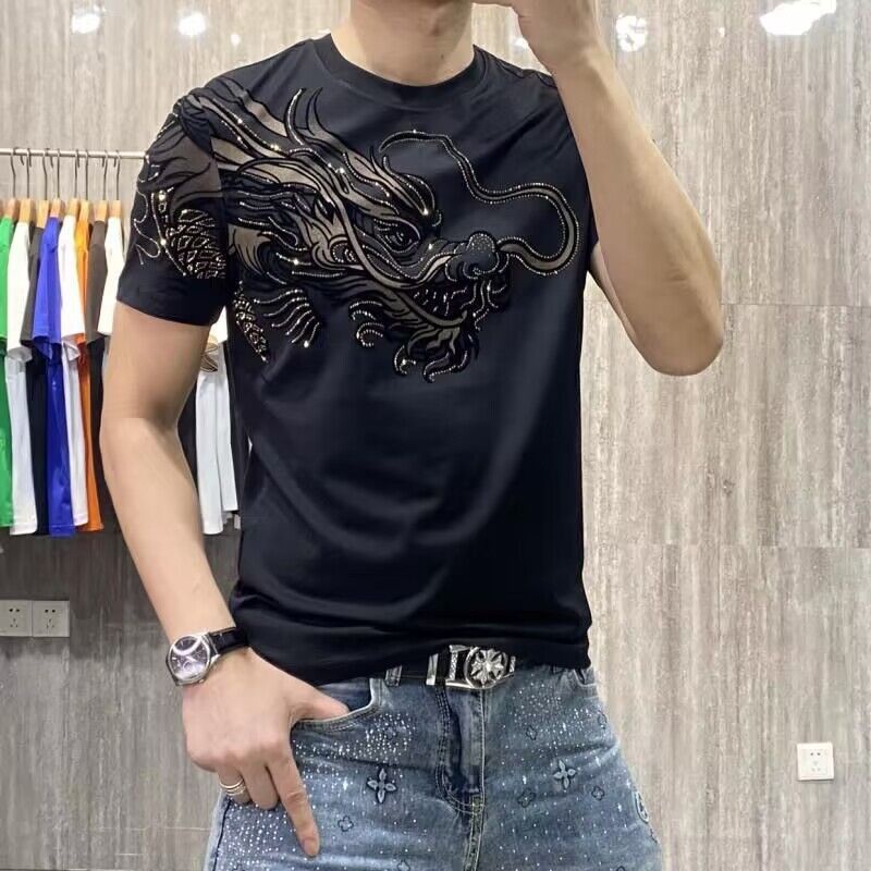 Hàng sẵn sàng!Áo Thun Tay Ngắn Cổ Tròn In Hình Rồng Phong Cách Thời Trang Mùa Hè Mới Cho Nam