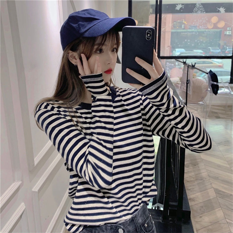 Áo Thun cotton Mỏng Tay Dài Họa Tiết Kẻ Sọc Thời Trang Mùa Xuân 2023 Mới Cho Nữ