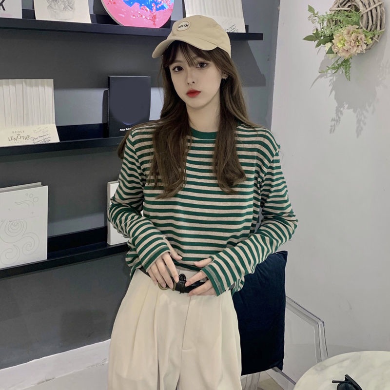 Áo Thun cotton Mỏng Tay Dài Họa Tiết Kẻ Sọc Thời Trang Mùa Xuân 2023 Mới Cho Nữ