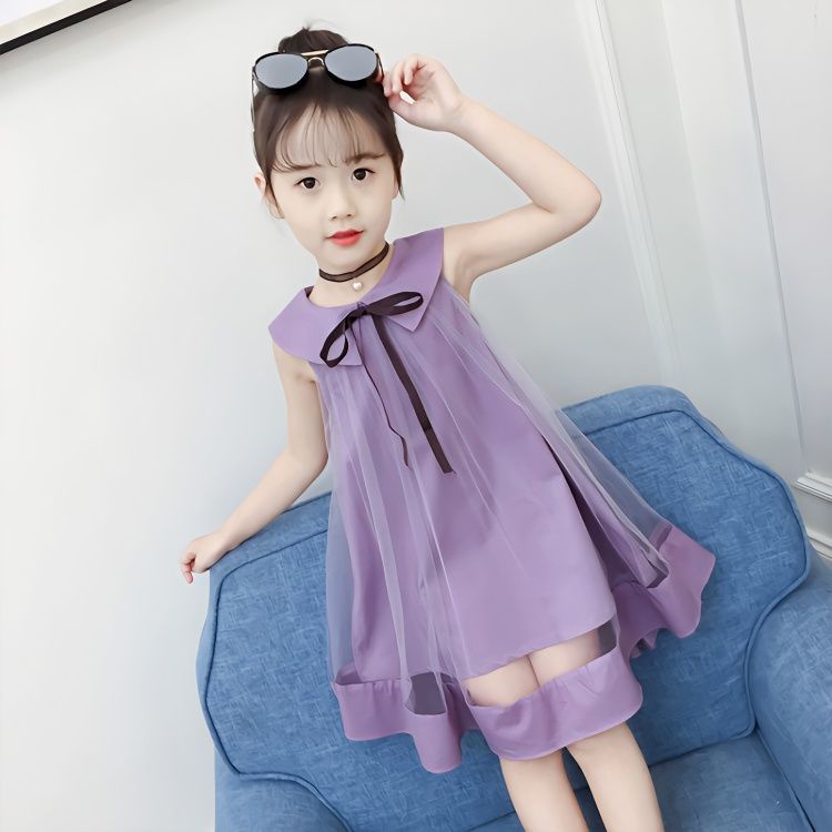 Đầm Lưới Cổ Búp Bê Phong Cách Công Chúa Mùa Hè 2023 Mới Cho Bé Gái