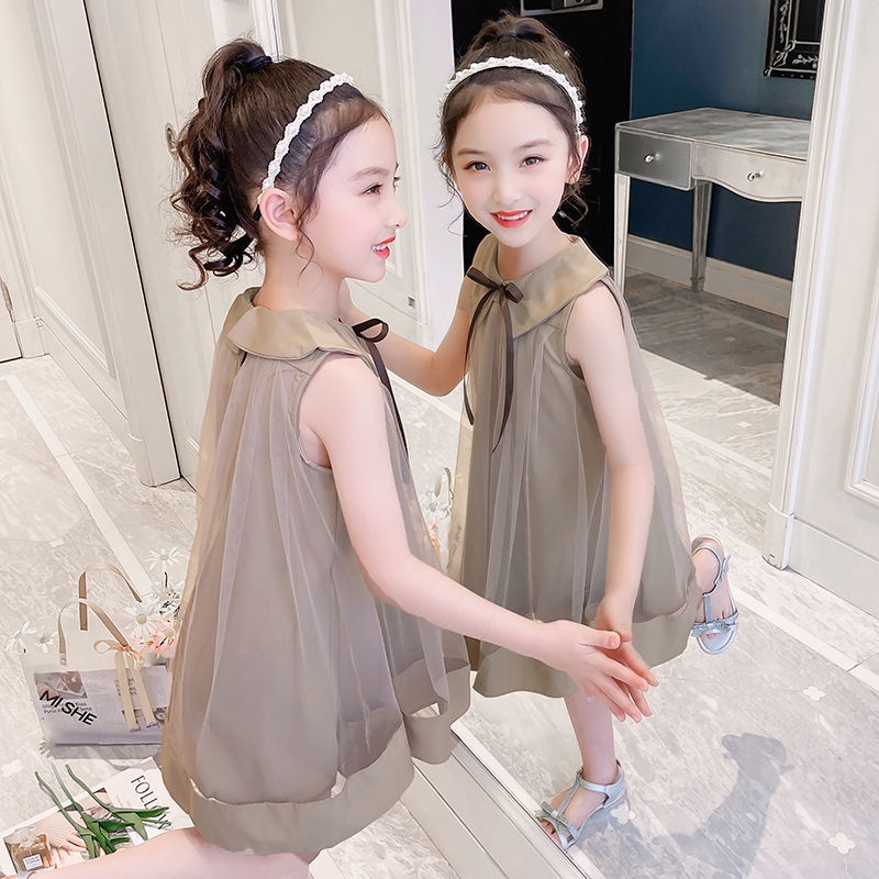 Đầm Lưới Cổ Búp Bê Phong Cách Công Chúa Mùa Hè 2023 Mới Cho Bé Gái