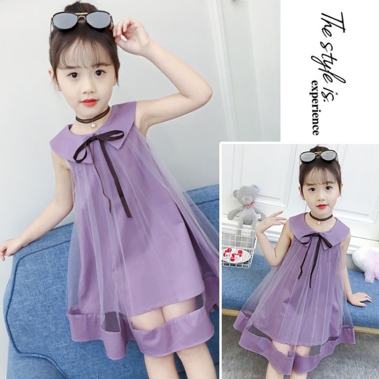 Đầm Lưới Cổ Búp Bê Phong Cách Công Chúa Mùa Hè 2023 Mới Cho Bé Gái