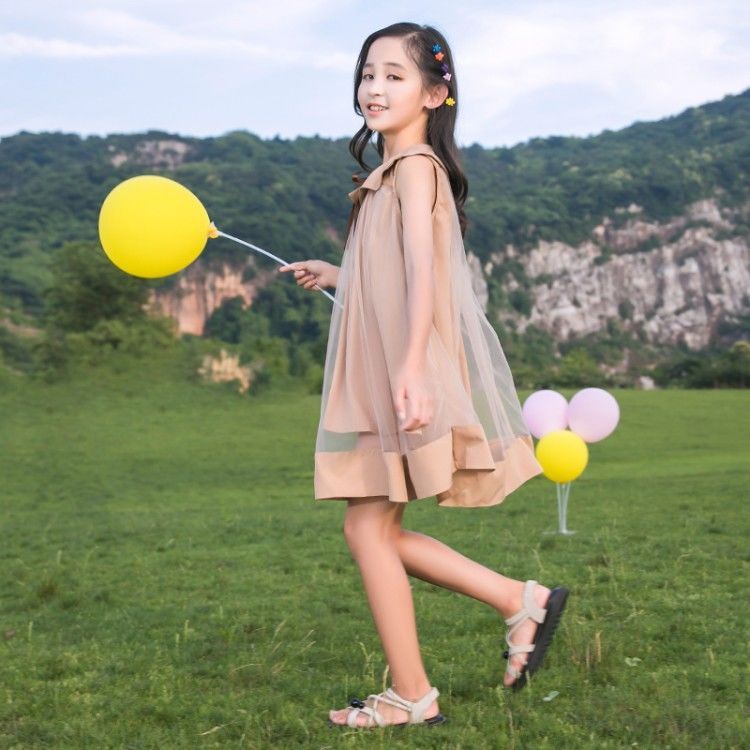 Đầm Lưới Cổ Búp Bê Phong Cách Công Chúa Mùa Hè 2023 Mới Cho Bé Gái