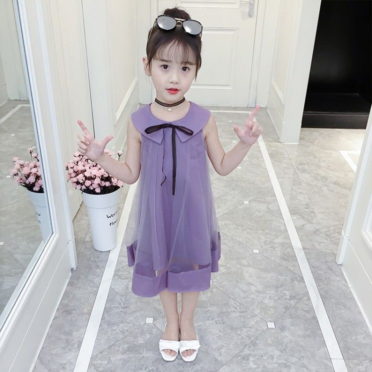 Đầm Lưới Cổ Búp Bê Phong Cách Công Chúa Mùa Hè 2023 Mới Cho Bé Gái