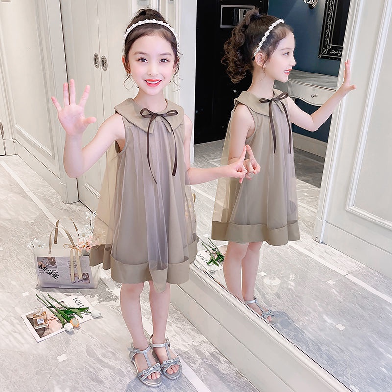 Đầm Lưới Cổ Búp Bê Phong Cách Công Chúa Mùa Hè 2023 Mới Cho Bé Gái