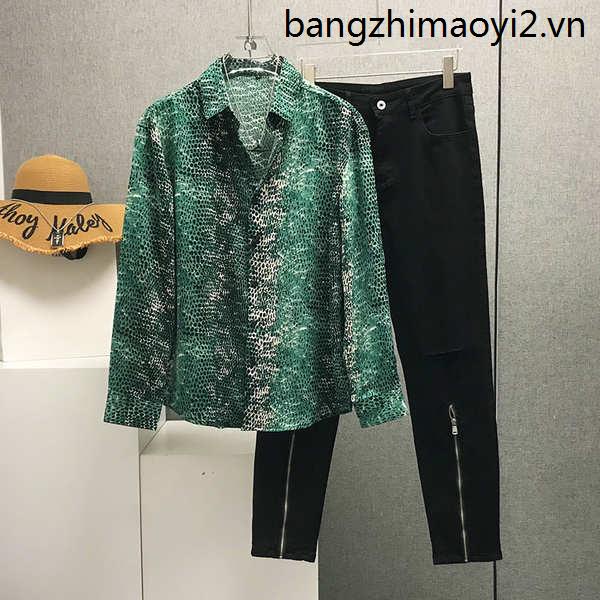 Áo Sơ Mi chiffon Dài Tay Họa Tiết Da Rắn Phong Cách Âu Mỹ Cho Nam