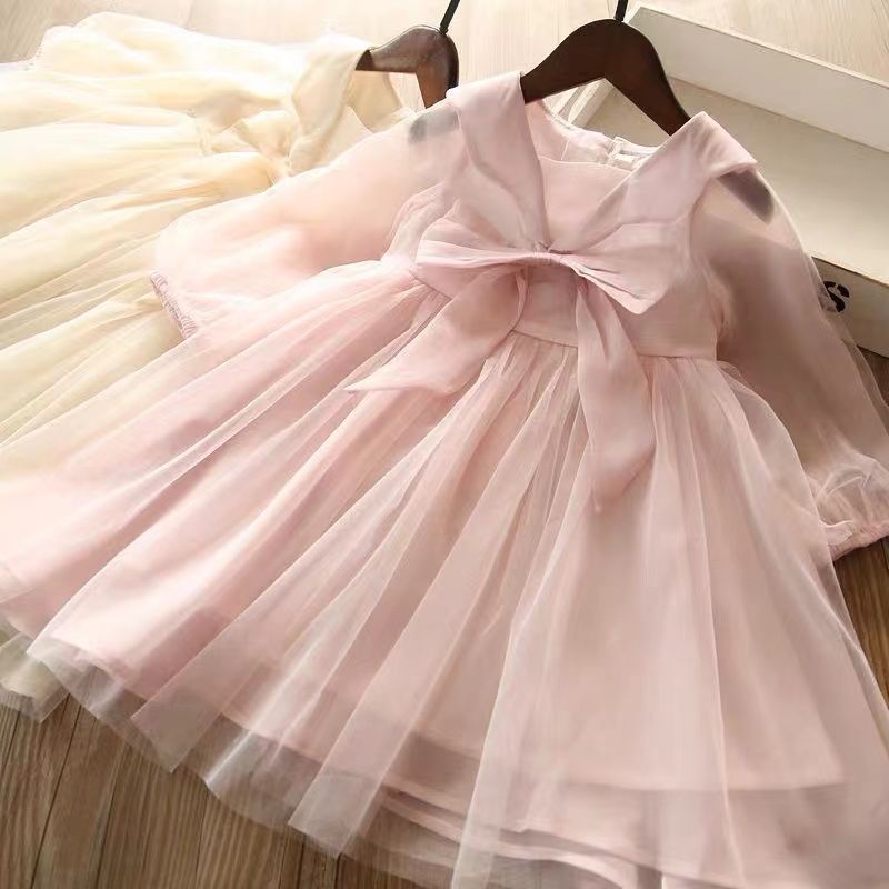Đầm Công Chúa Tay Dài Phồng Phối Lưới Mềm Thời Trang Mùa Thu 2023 Cho Bé Gái