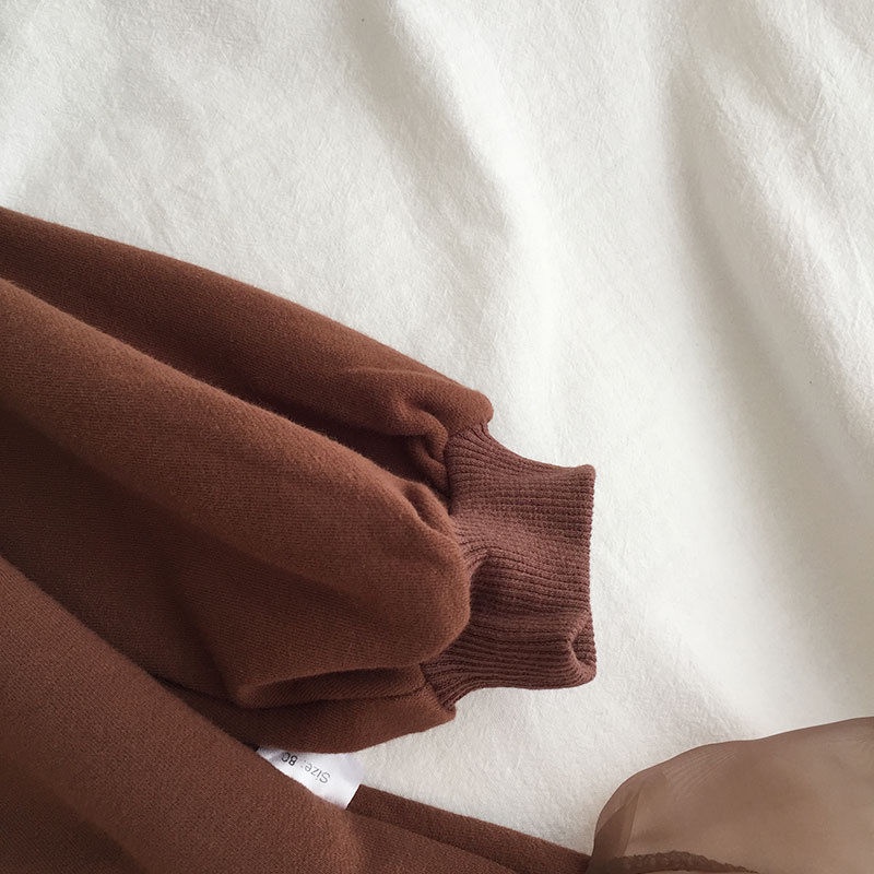 Đầm Công Chúa Tay Dài Phối Lưới Màu Trơn Phong Cách Hàn Quốc Thời Trang Xuân Thu Cho Bé Gái