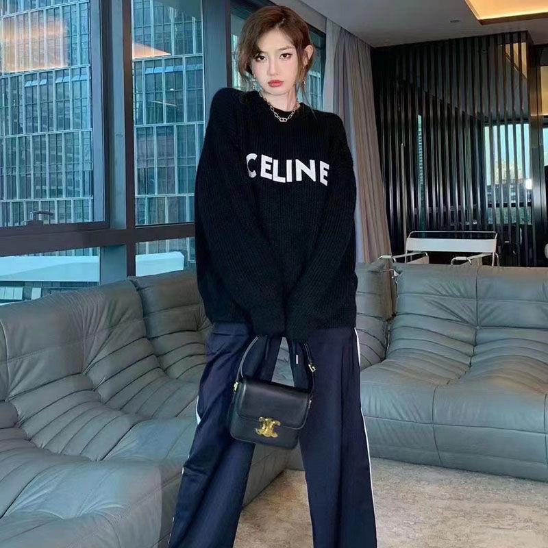 Celine Áo Thun Cổ Tròn In logo Trạm Châu Âu Thời Trang Thu Đông 2021