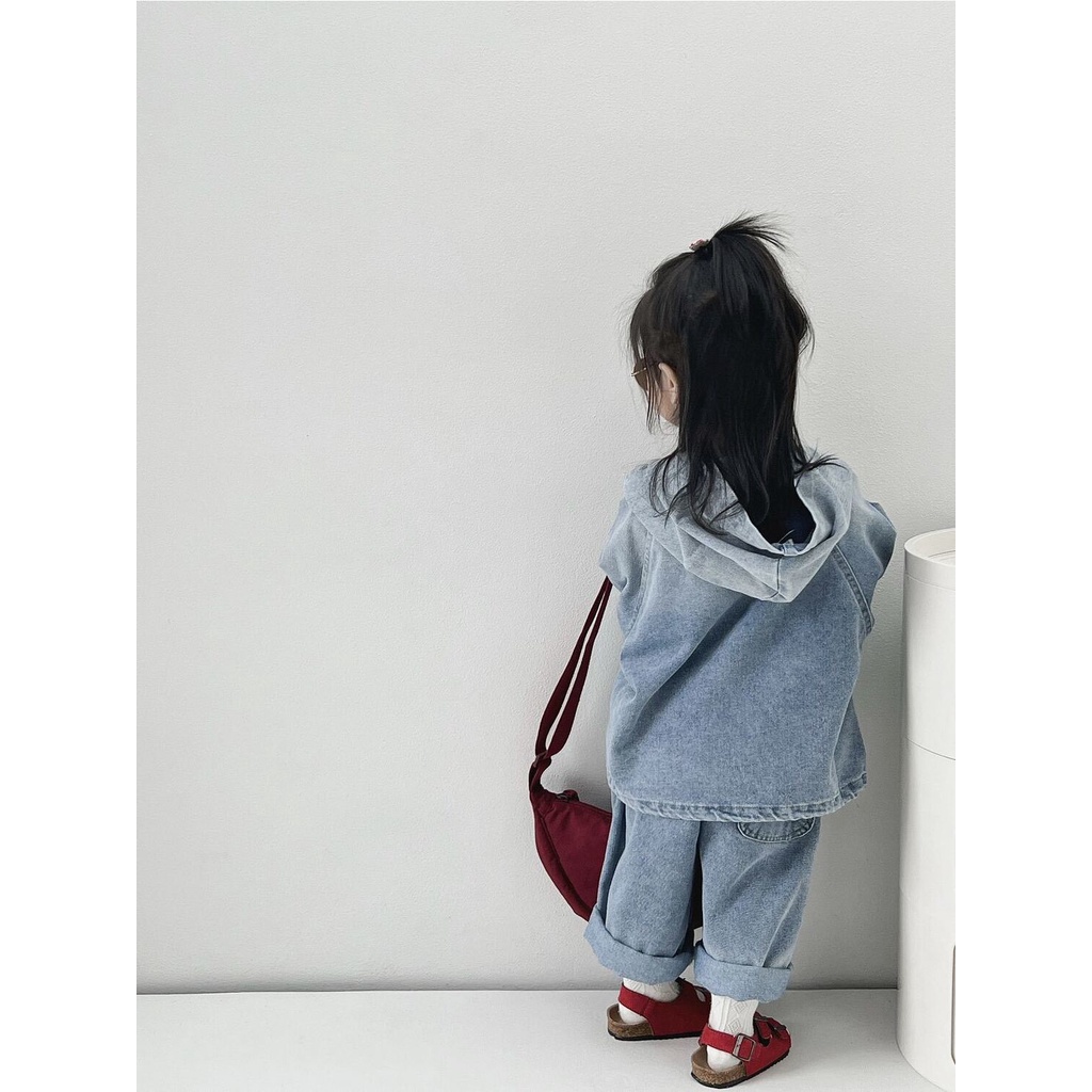 Bộ Áo Khoác Jean Có Nón + Quần jeans Dài Thời Trang Hàn Quốc Cho Bé