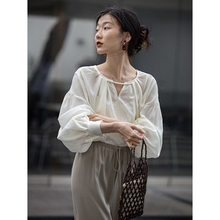 Áo Sơ Mi Mỏng Cổ Chữ v Tay Phồng Thời Trang Pháp Mới 2023