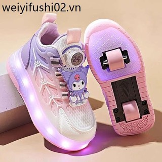 Bé Gái Runaway Giày Xuân 2024 Phong Cách Mới Trẻ Em Kuromi Runaway Ròng Rọc Giày Dạ Quang Đôi Bánh Xe Co Giãn Bé Gái