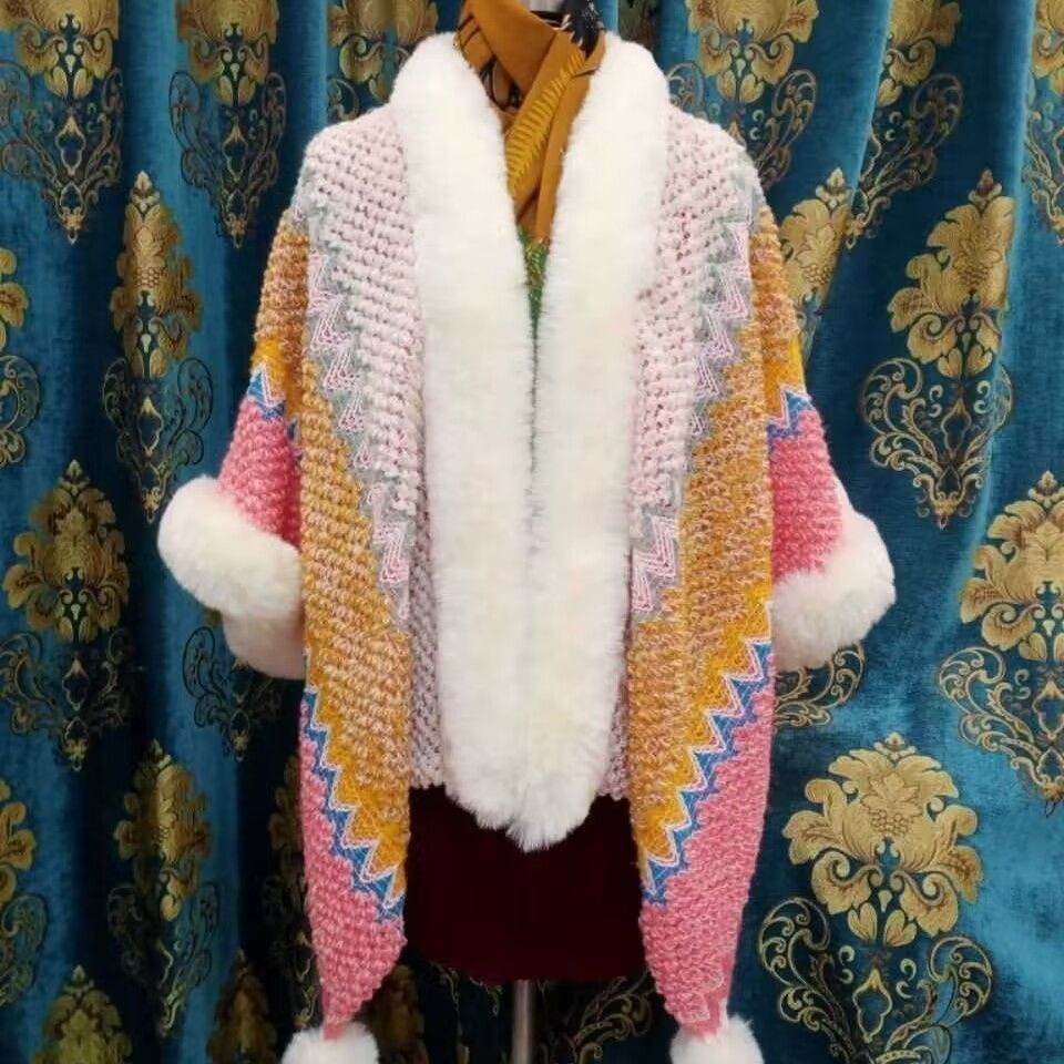 Áo Choàng Lông Thỏ Giả Phong Cách Dân Tộc Cho Nữ