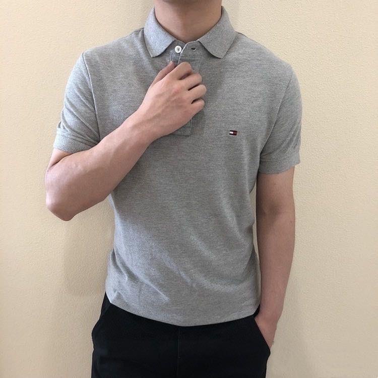 Áo polo Tay Ngắn Màu Trơn Thêu Chữ tommy Thời Trang Mùa Hè Cho Nam