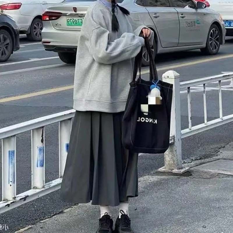 Chân Váy Xếp Ly Dáng Chữ a Lưng Cao Vừa Vặn Màu Xám Phong Cách Nhật Bản Thời Trang Mùa Thu Dành Cho Bạn Nữ