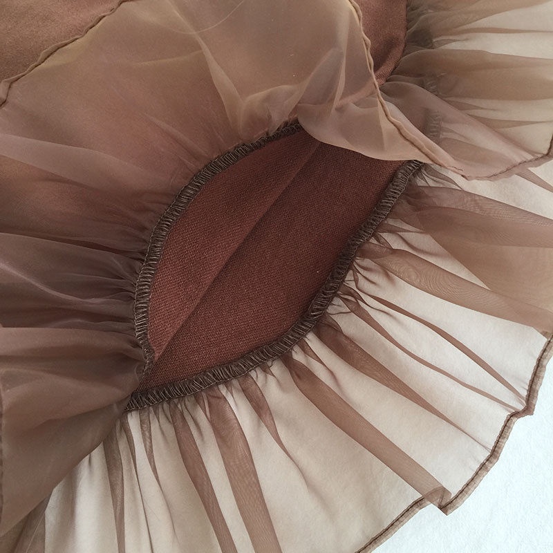 Đầm Công Chúa Tay Dài Phối Lưới Màu Trơn Phong Cách Hàn Quốc Thời Trang Xuân Thu Cho Bé Gái