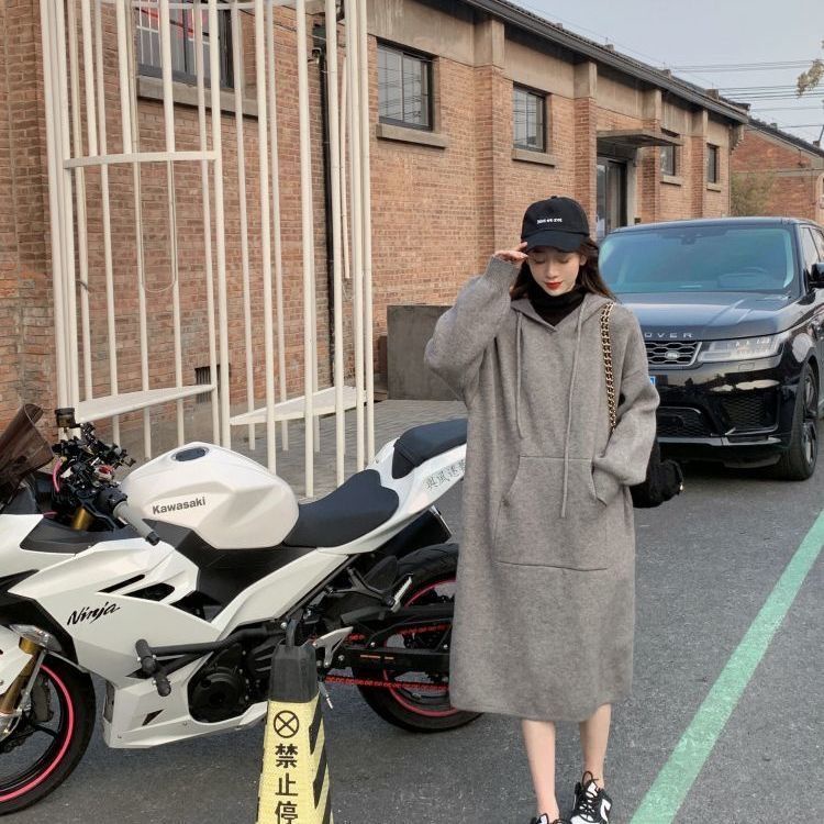 Đầm sweater Có Mũ Trùm Dáng Rộng Phong Cách Hàn Quốc Thời Trang Thu Đông Hàng Mới 2023