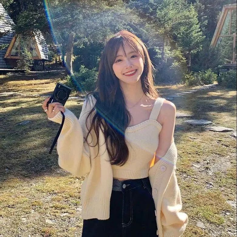 Uiowoo Áo Khoác sweater Dệt Kim Màu Trơn Phong Cách Lười Mùa Xuân Và Mùa Thu Dáng Rộng Ngọt Ngào Cho Nữ