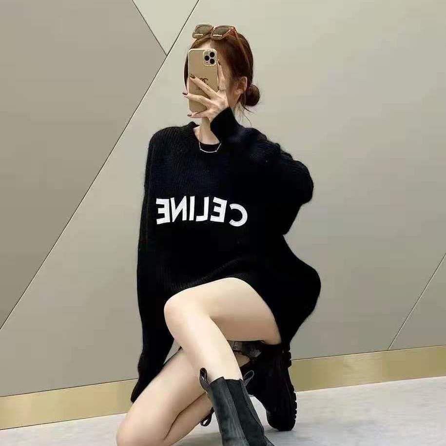 Celine Áo Thun Cổ Tròn In logo Trạm Châu Âu Thời Trang Thu Đông 2021