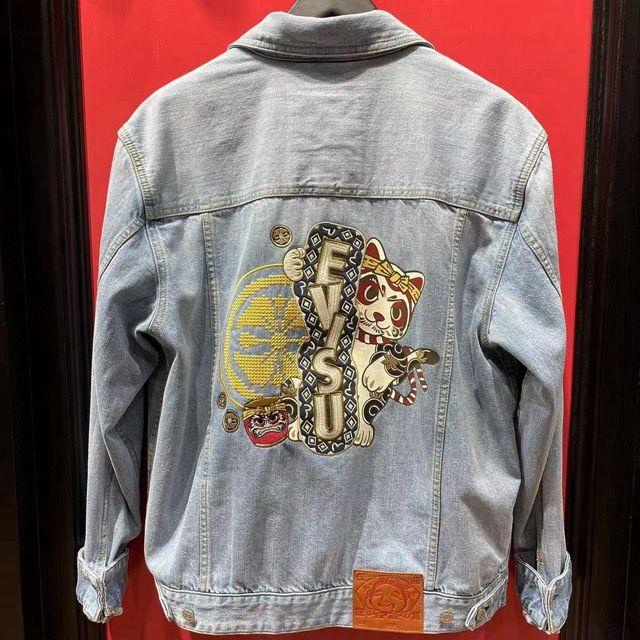 Evisu Áo Khoác denim Thêu Hình Mèo May Mắn Thời Trang Mùa Xuân Dành Cho Nam 23