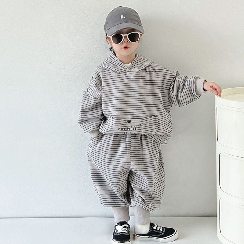 Bộ Đồ Thể Thao Áo Hoodie Kẻ Sọc Thời Trang Mùa Thu Cho Bé