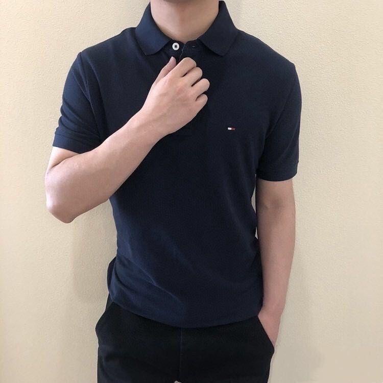 Áo polo Tay Ngắn Màu Trơn Thêu Chữ tommy Thời Trang Mùa Hè Cho Nam