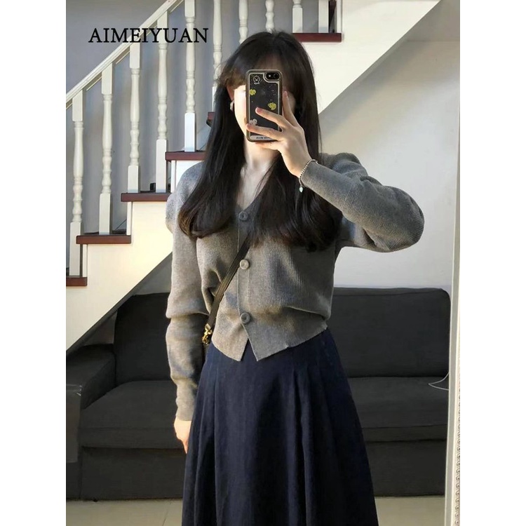 Mới Set Chân Váy Và Áo cardigan Phong Cách Hàn Quốc Dành Cho Nữ