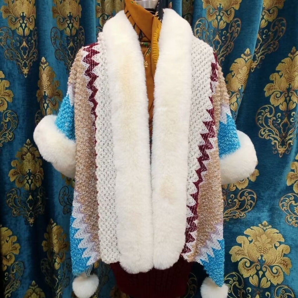 Áo Choàng Lông Thỏ Giả Phong Cách Dân Tộc Cho Nữ