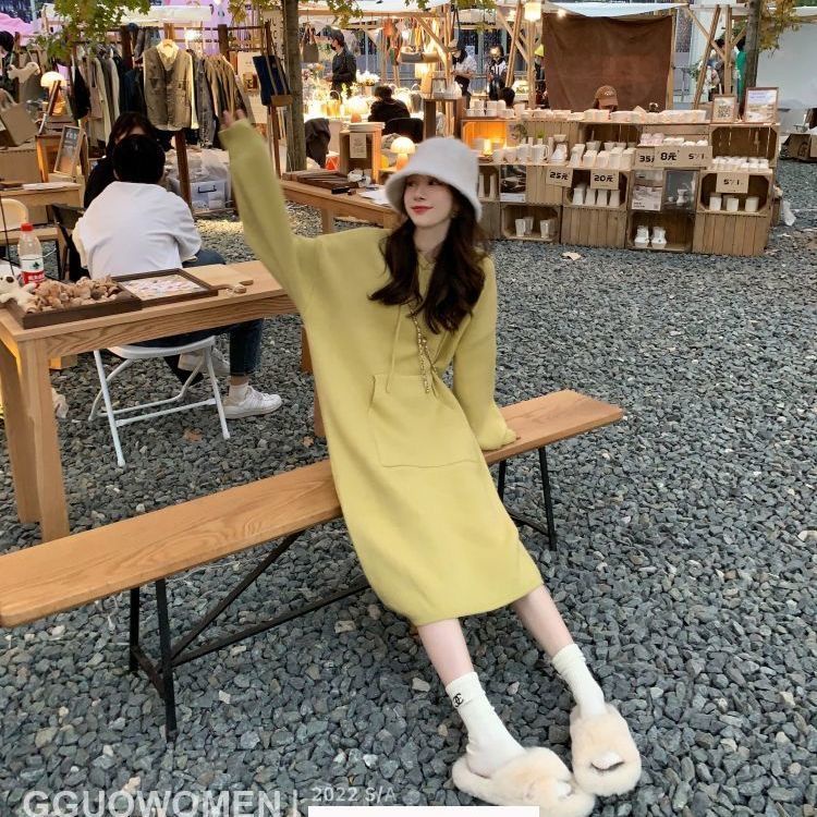 Đầm sweater Có Mũ Trùm Dáng Rộng Phong Cách Hàn Quốc Thời Trang Thu Đông Hàng Mới 2023