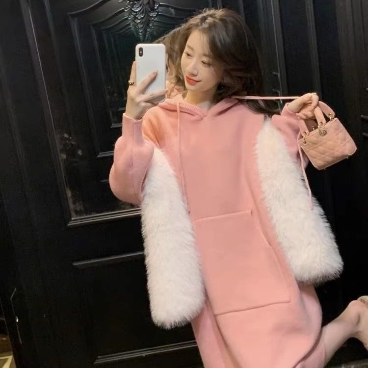 Đầm sweater Có Mũ Trùm Dáng Rộng Phong Cách Hàn Quốc Thời Trang Thu Đông Hàng Mới 2023