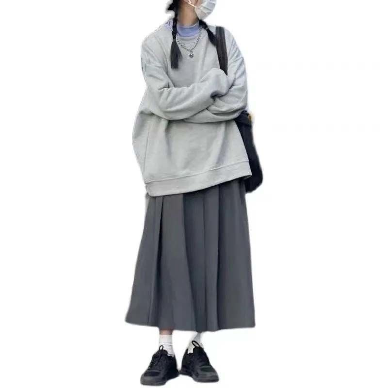 Chân Váy Xếp Ly Dáng Chữ a Lưng Cao Vừa Vặn Màu Xám Phong Cách Nhật Bản Thời Trang Mùa Thu Dành Cho Bạn Nữ