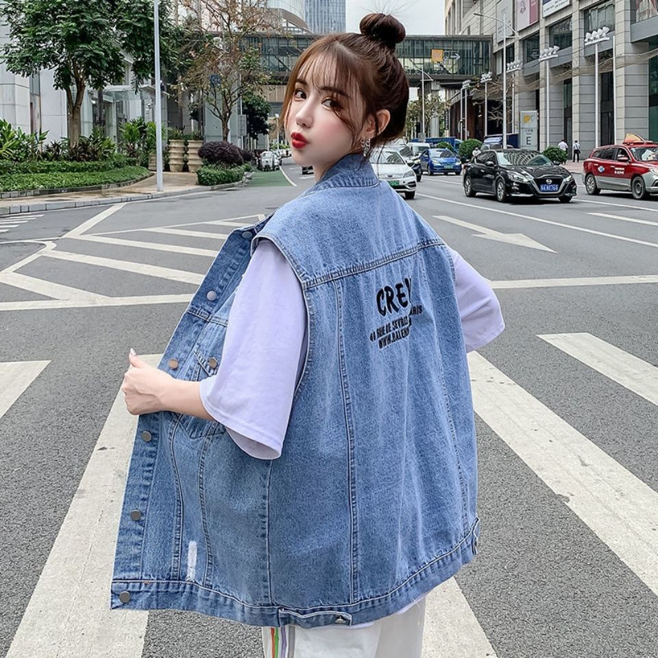 Áo Khoác denim Không Tay Có Mũ Trùm Dáng Rộng Phong Cách Hàn Quốc Thời Trang Xuân Thu Hàng Mới Dành Cho Bạn Nữ